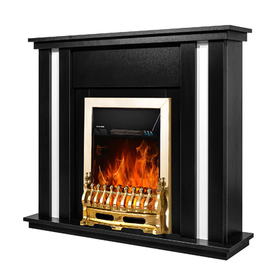 Elektrischer Kamin Gustavo & Galileo gold, Art Flame, 950x1100x270 mm, 2000W, Thermostat, 5 Flammenintensitätsmodi, Timer