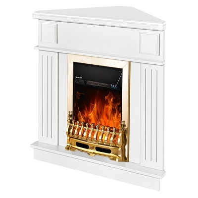 Elektrischer Eckkamin Marina & Galileo gold, Art Flame, 1000x1000x500 mm, 2000W, Thermostat, 5 Flammenintensitätsmodi, Timer