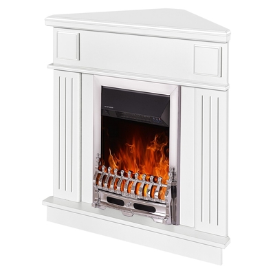 Elektrischer Eckkamin Marina & Galileo silver, Art Flame, 1000x1000x500 mm, 2000W, Thermostat, 5 Flammenintensitätsmodi, Timer